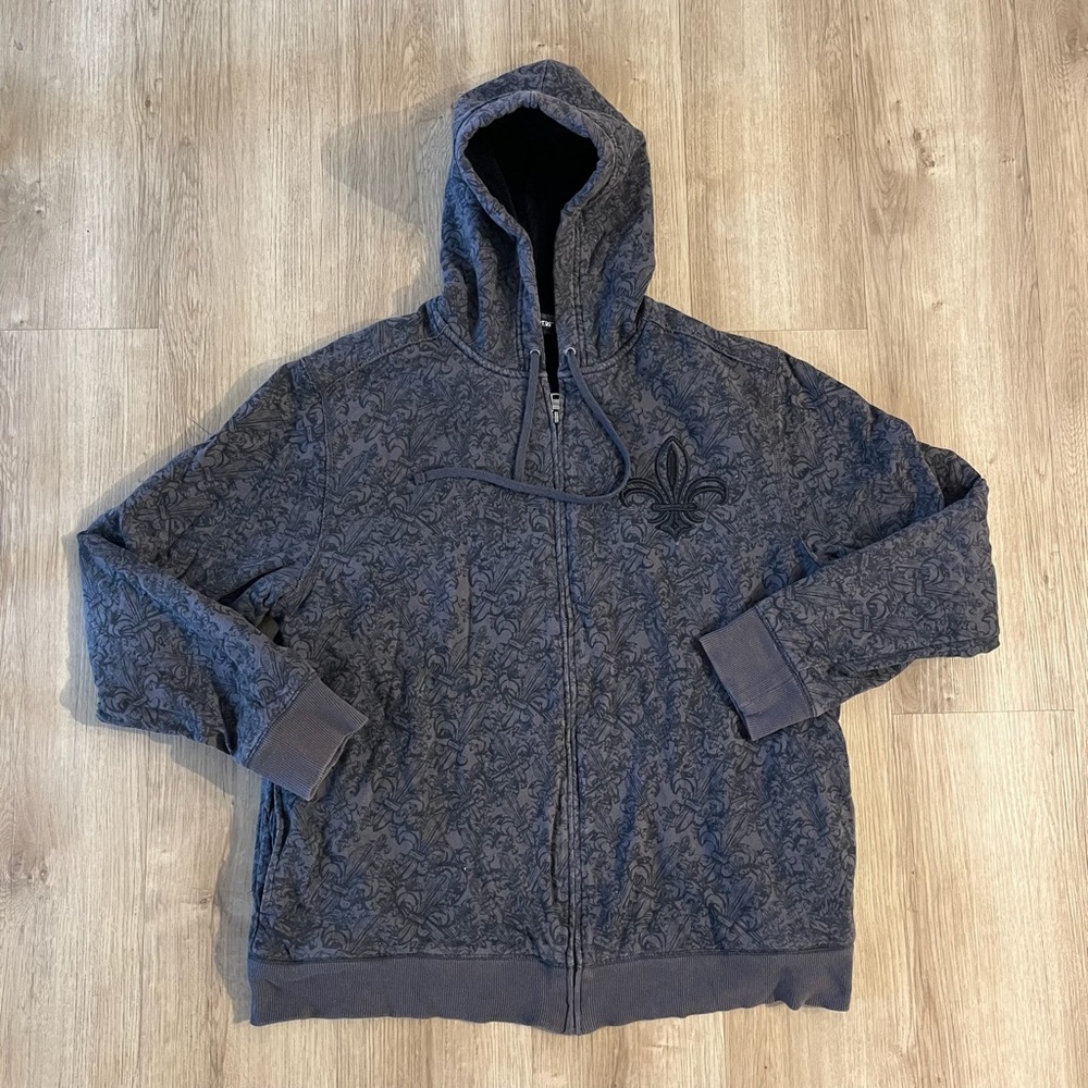 Vintage AOP APT.9 Full Zip Hoodie Fleur-de-Lis Pattern Size L Affliction y2K